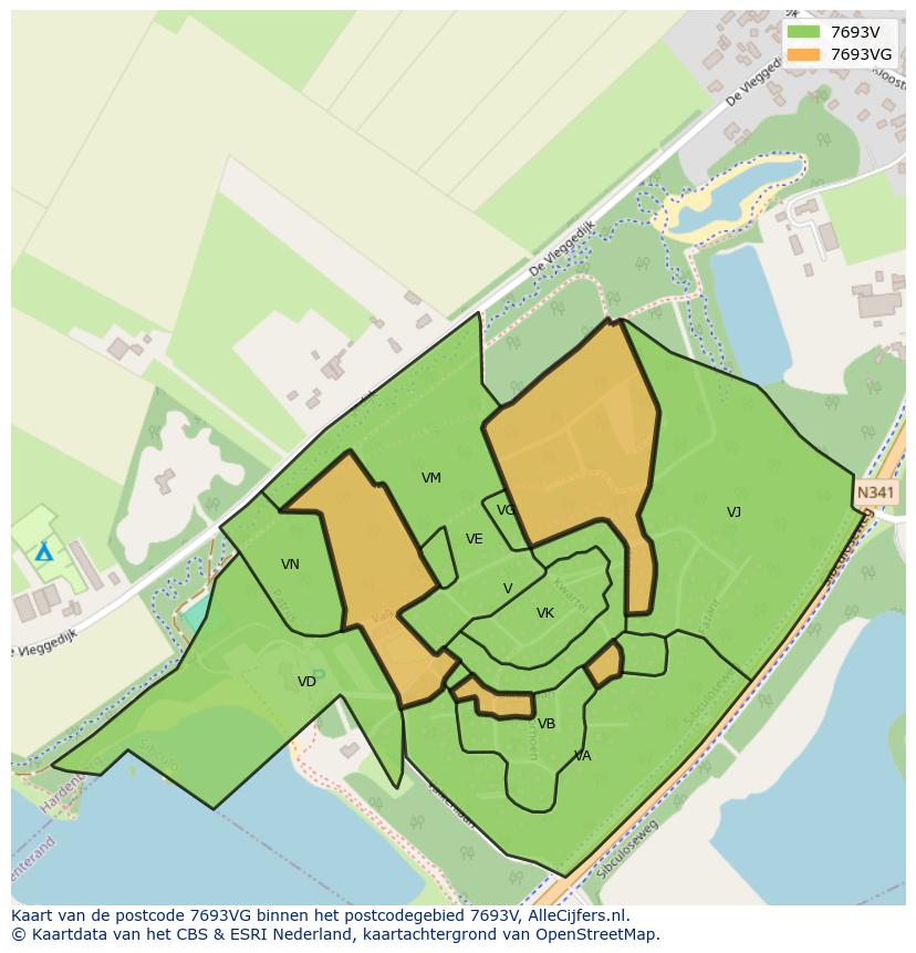 Afbeelding van het postcodegebied 7693 VG op de kaart.