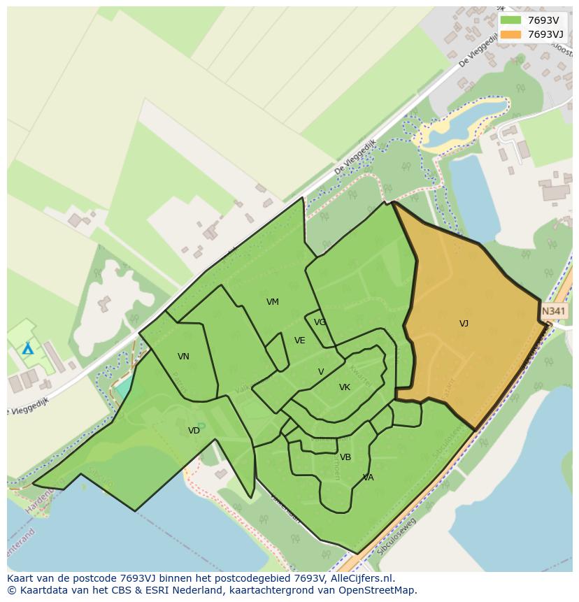Afbeelding van het postcodegebied 7693 VJ op de kaart.