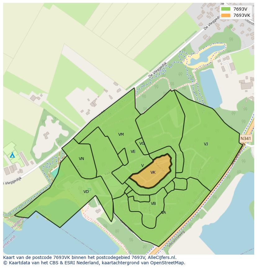 Afbeelding van het postcodegebied 7693 VK op de kaart.