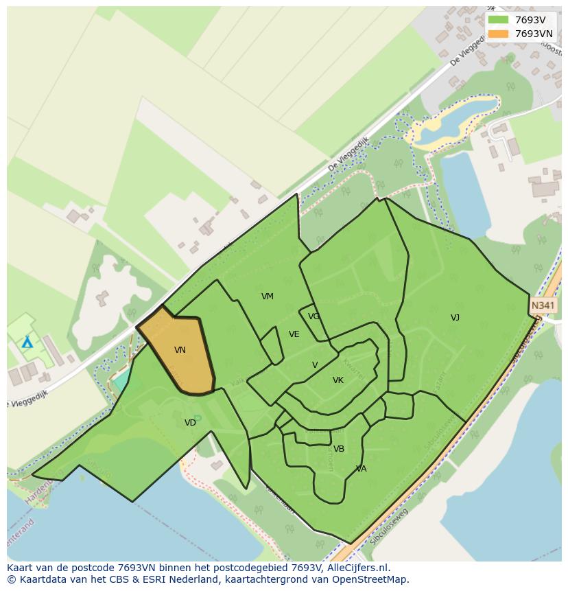 Afbeelding van het postcodegebied 7693 VN op de kaart.