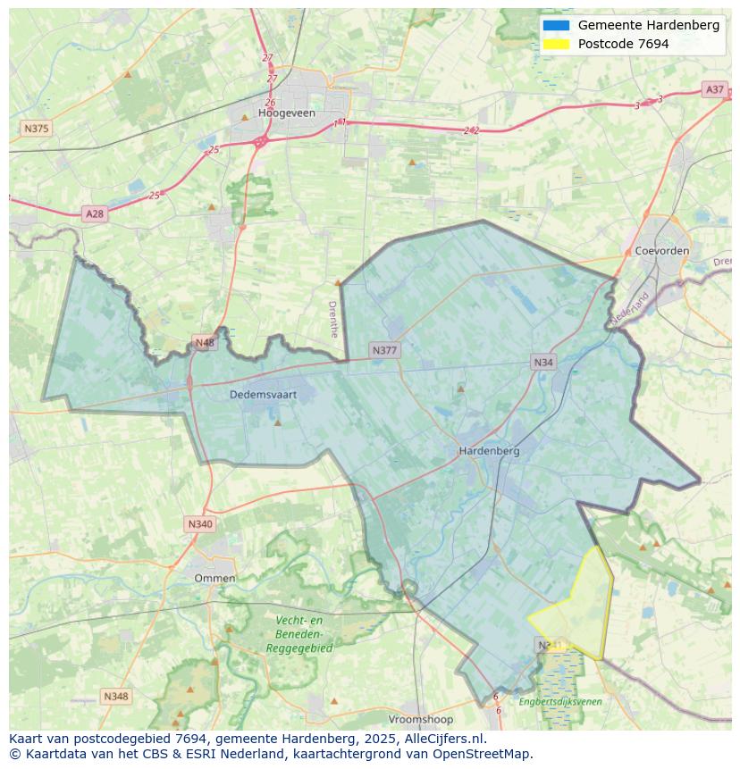 Afbeelding van het postcodegebied 7694 op de kaart.