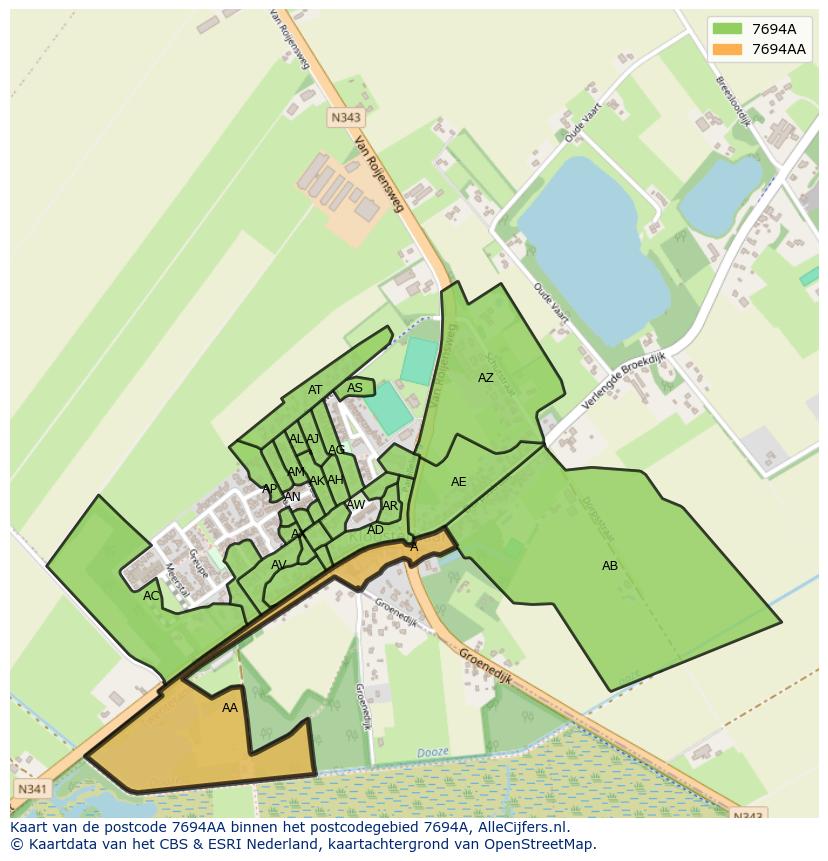 Afbeelding van het postcodegebied 7694 AA op de kaart.