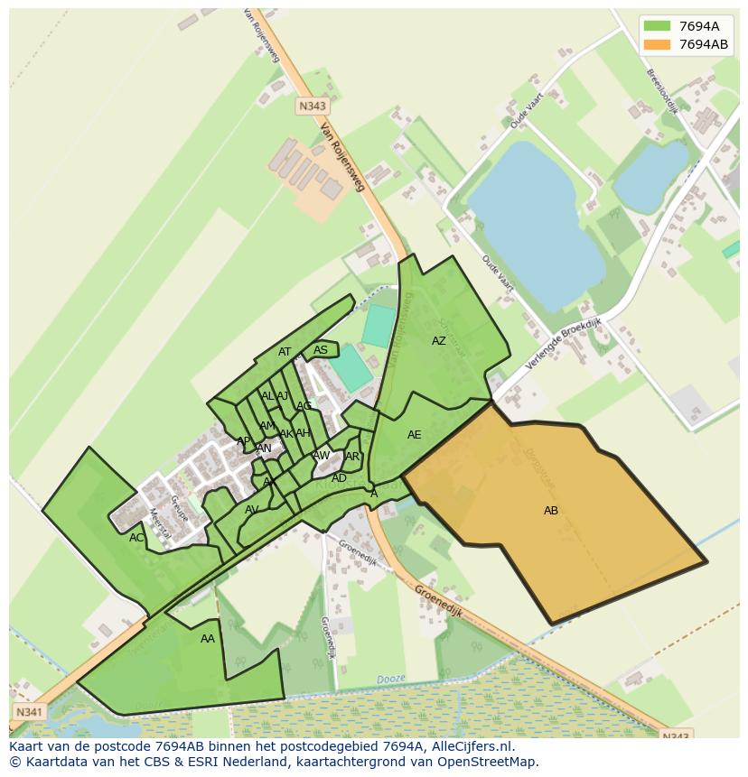 Afbeelding van het postcodegebied 7694 AB op de kaart.