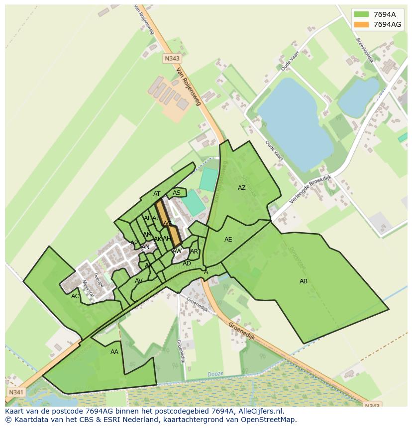 Afbeelding van het postcodegebied 7694 AG op de kaart.