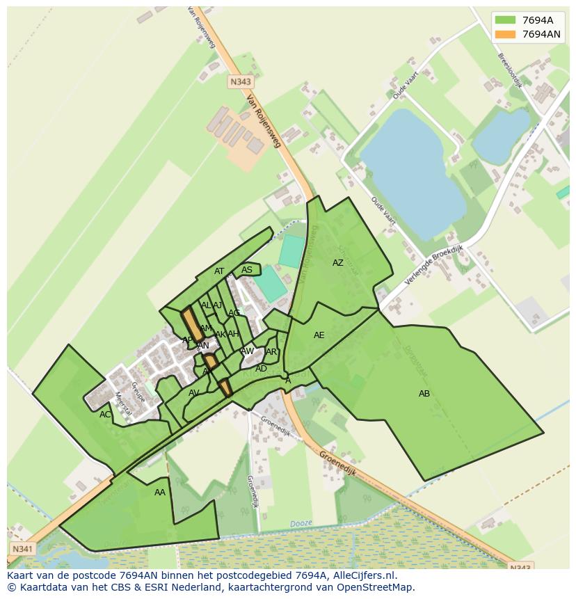 Afbeelding van het postcodegebied 7694 AN op de kaart.