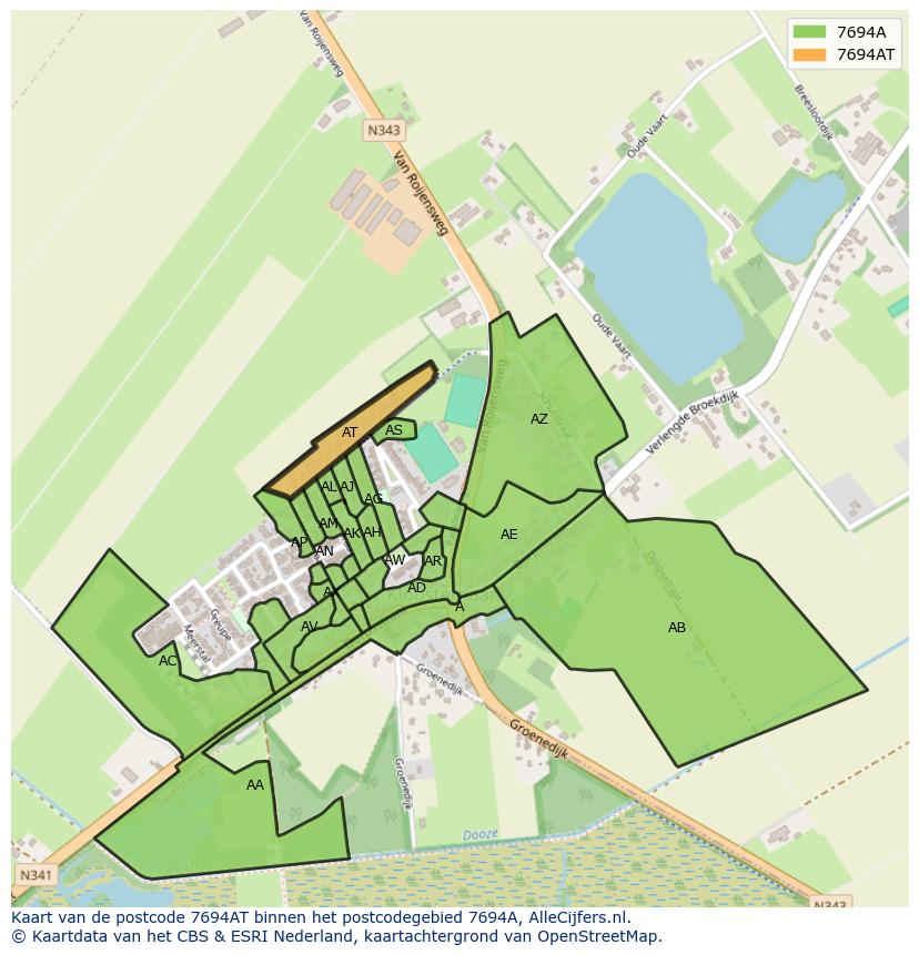 Afbeelding van het postcodegebied 7694 AT op de kaart.