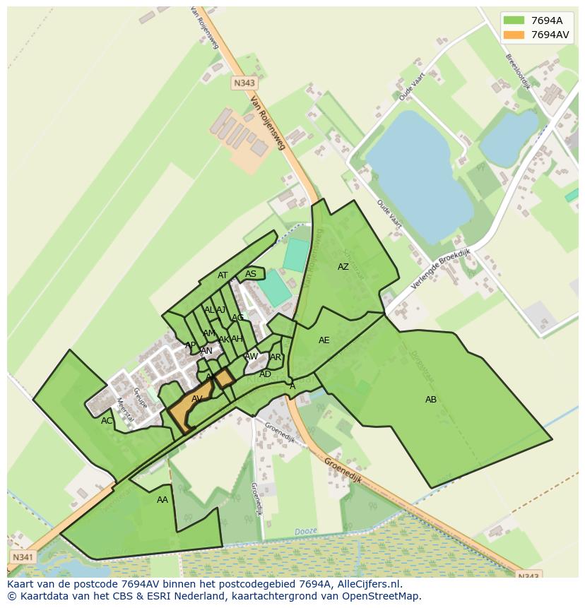 Afbeelding van het postcodegebied 7694 AV op de kaart.