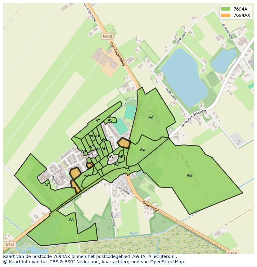 Afbeelding van het postcodegebied 7694 AX op de kaart.