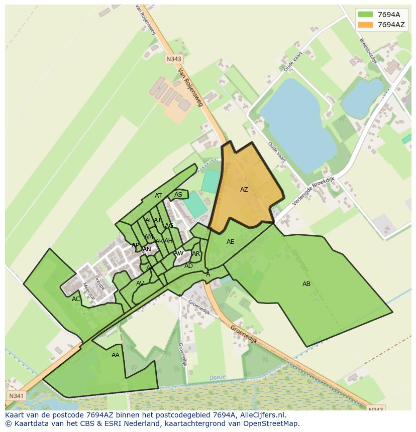 Afbeelding van het postcodegebied 7694 AZ op de kaart.