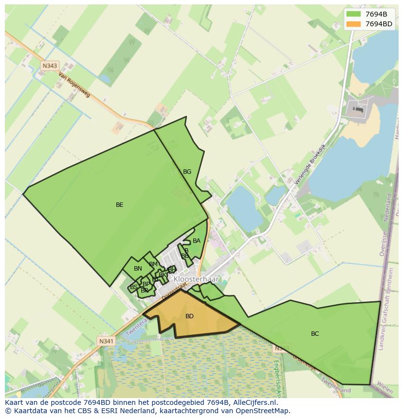 Afbeelding van het postcodegebied 7694 BD op de kaart.