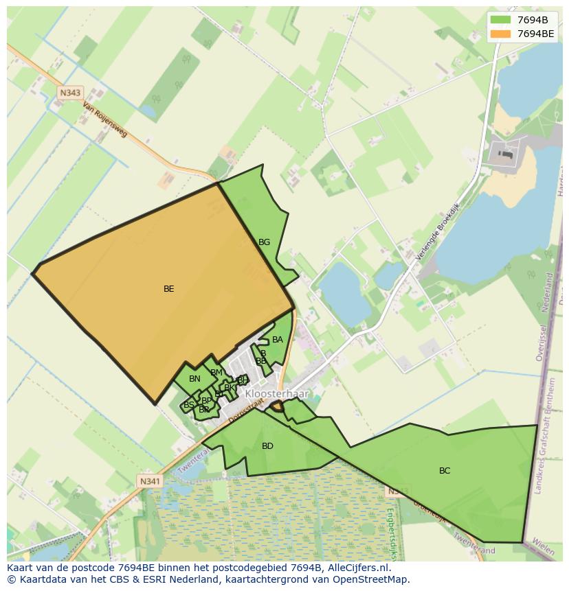 Afbeelding van het postcodegebied 7694 BE op de kaart.