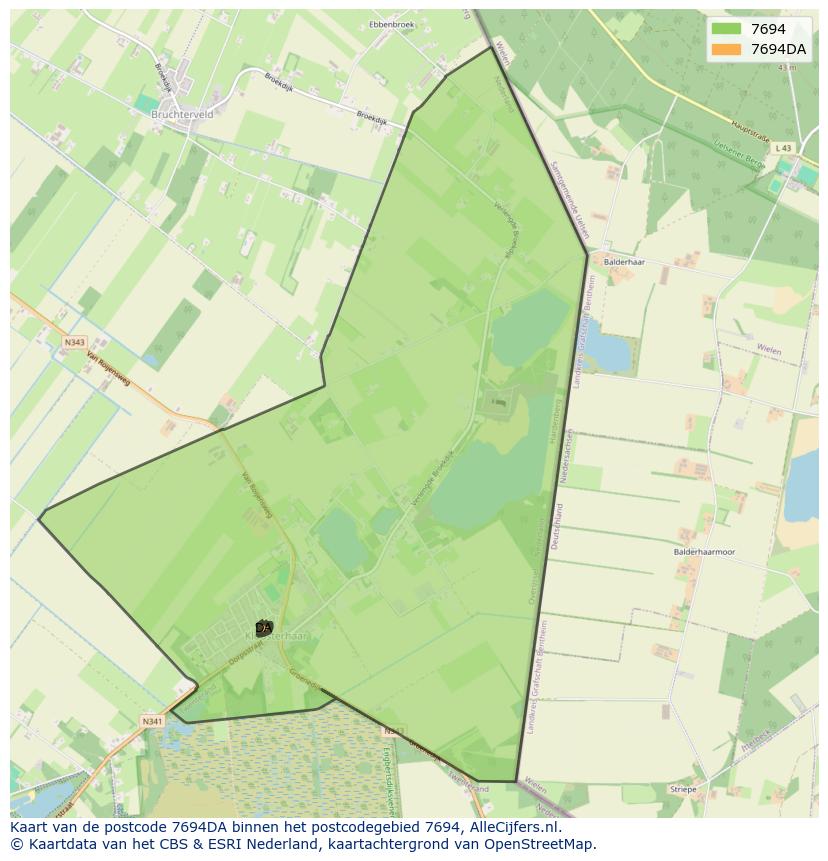 Afbeelding van het postcodegebied 7694 DA op de kaart.