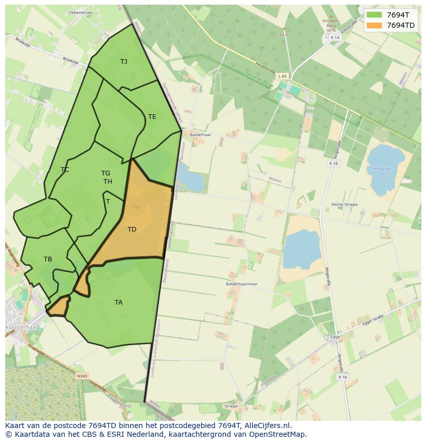 Afbeelding van het postcodegebied 7694 TD op de kaart.