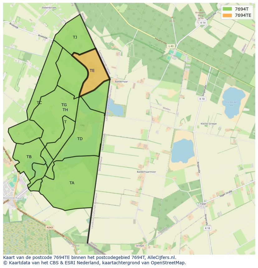 Afbeelding van het postcodegebied 7694 TE op de kaart.