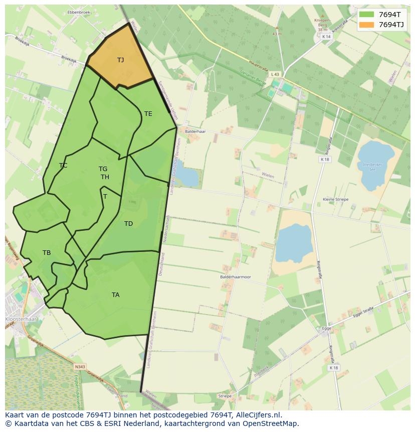 Afbeelding van het postcodegebied 7694 TJ op de kaart.
