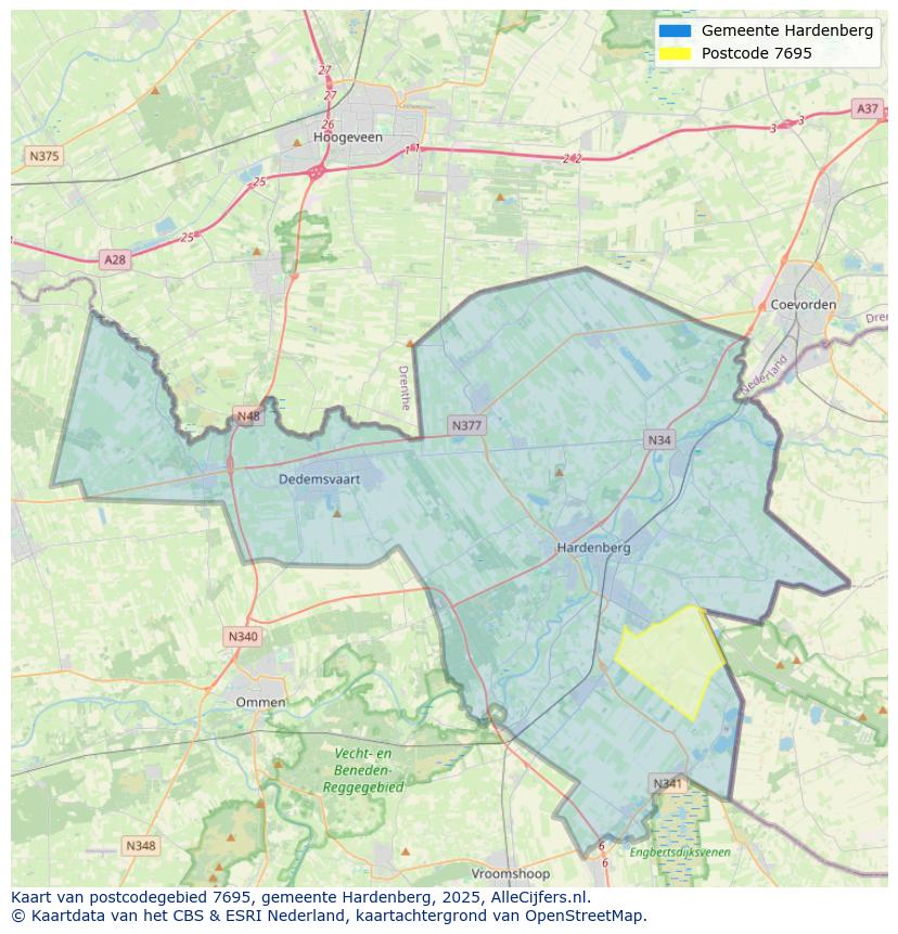 Afbeelding van het postcodegebied 7695 op de kaart.