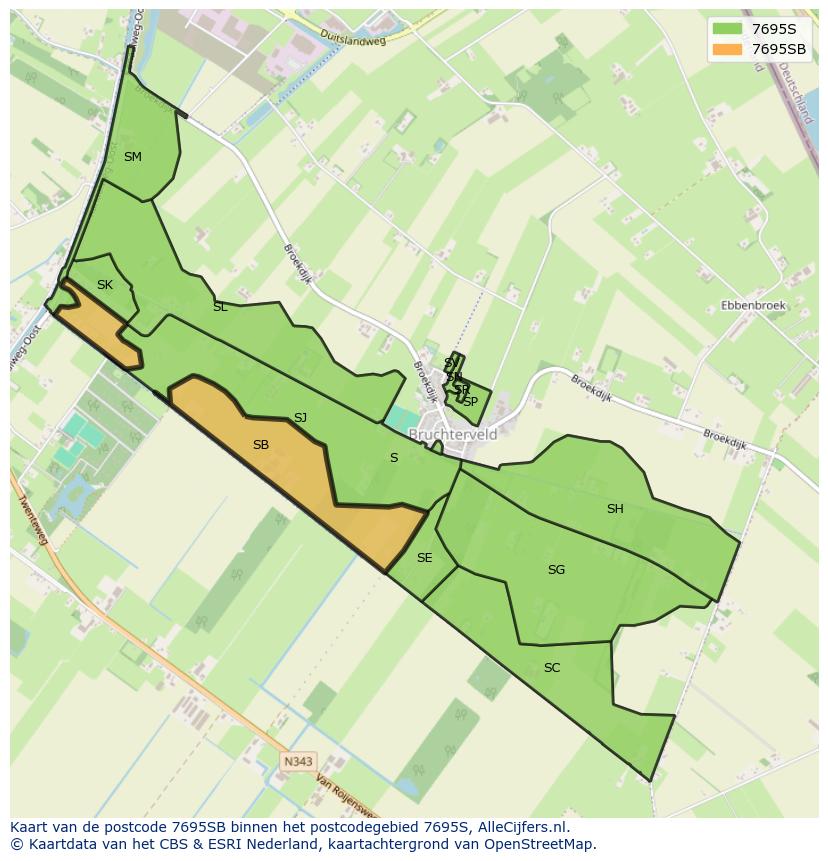 Afbeelding van het postcodegebied 7695 SB op de kaart.