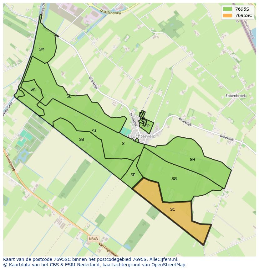 Afbeelding van het postcodegebied 7695 SC op de kaart.