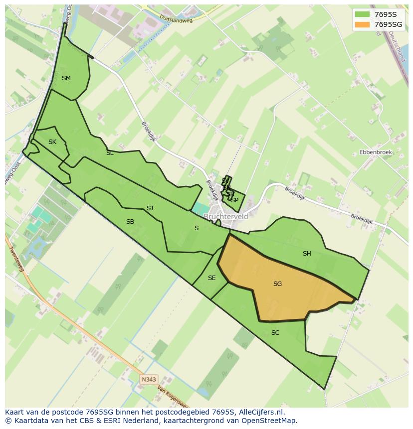 Afbeelding van het postcodegebied 7695 SG op de kaart.