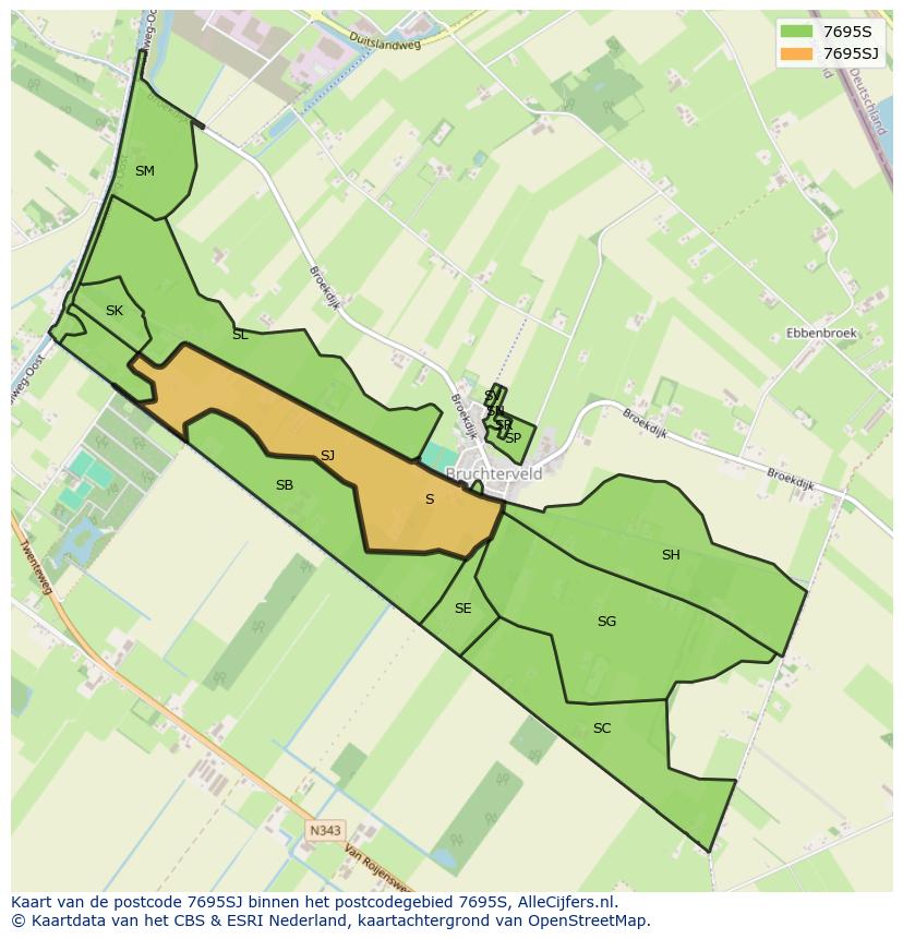 Afbeelding van het postcodegebied 7695 SJ op de kaart.