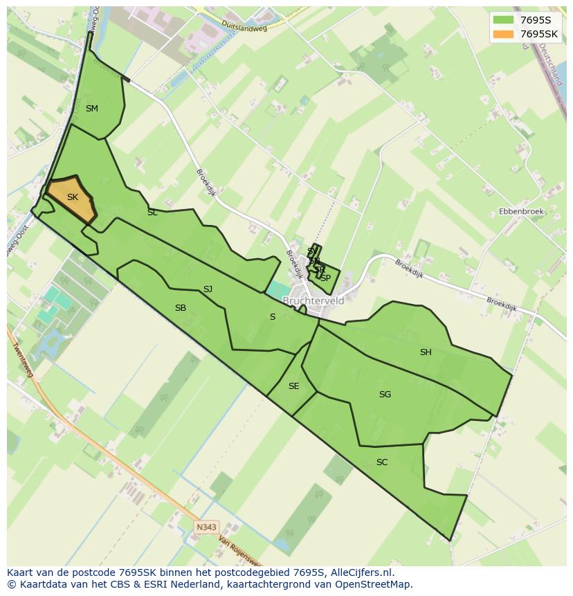 Afbeelding van het postcodegebied 7695 SK op de kaart.