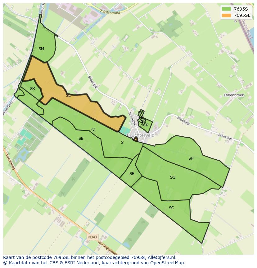 Afbeelding van het postcodegebied 7695 SL op de kaart.