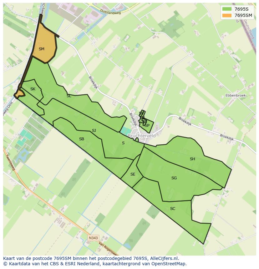 Afbeelding van het postcodegebied 7695 SM op de kaart.