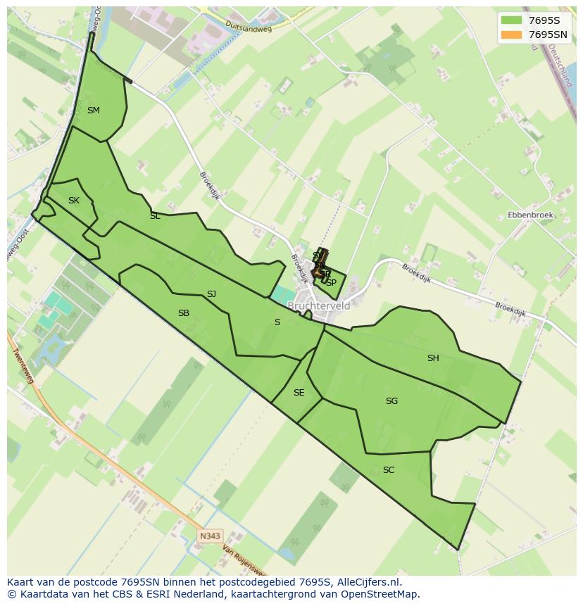 Afbeelding van het postcodegebied 7695 SN op de kaart.