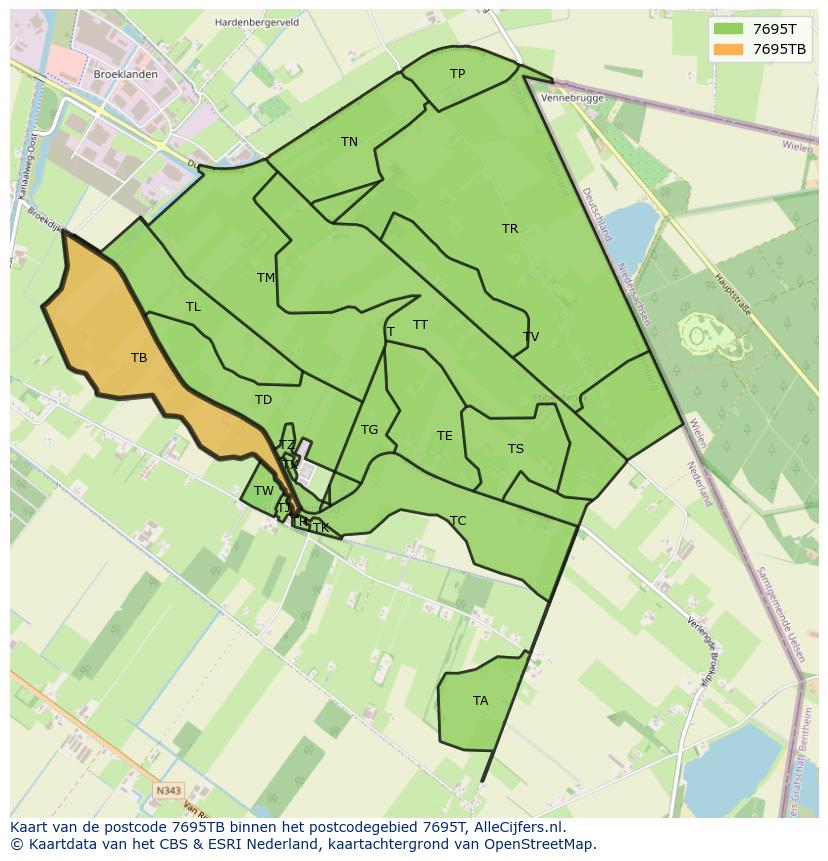 Afbeelding van het postcodegebied 7695 TB op de kaart.