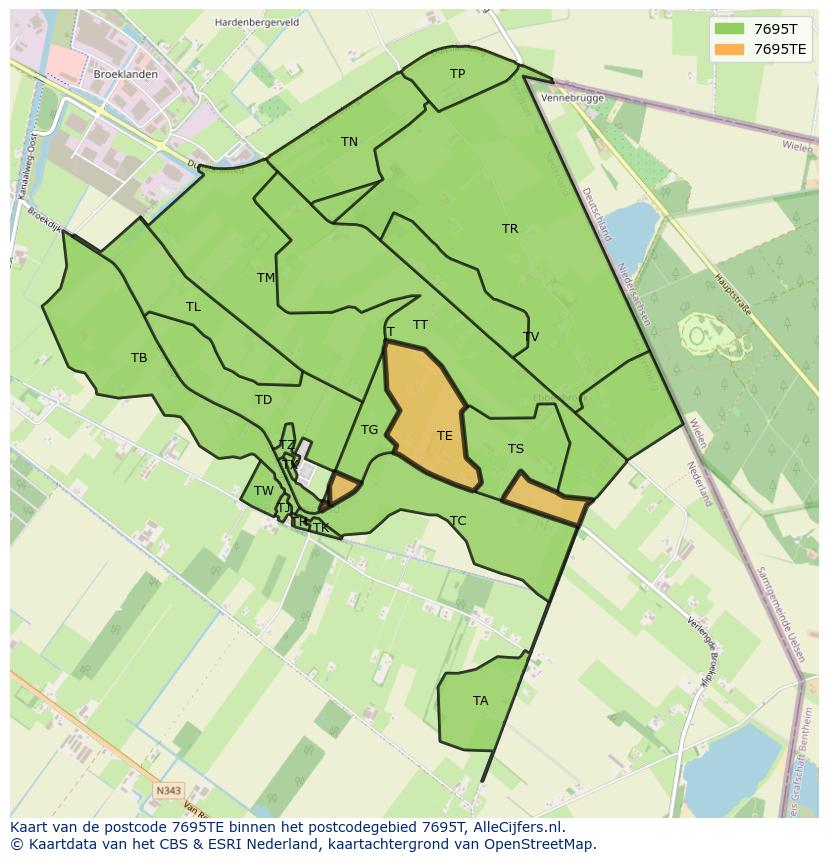Afbeelding van het postcodegebied 7695 TE op de kaart.