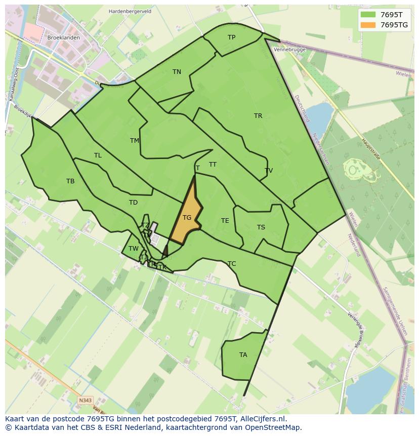 Afbeelding van het postcodegebied 7695 TG op de kaart.