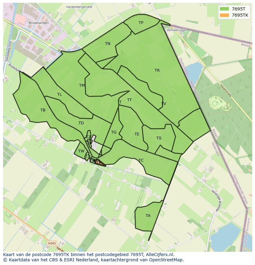 Afbeelding van het postcodegebied 7695 TK op de kaart.