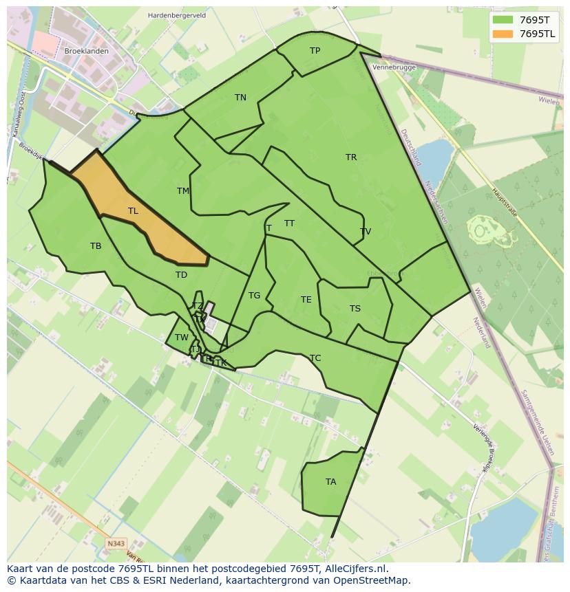 Afbeelding van het postcodegebied 7695 TL op de kaart.