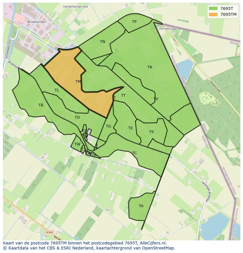 Afbeelding van het postcodegebied 7695 TM op de kaart.