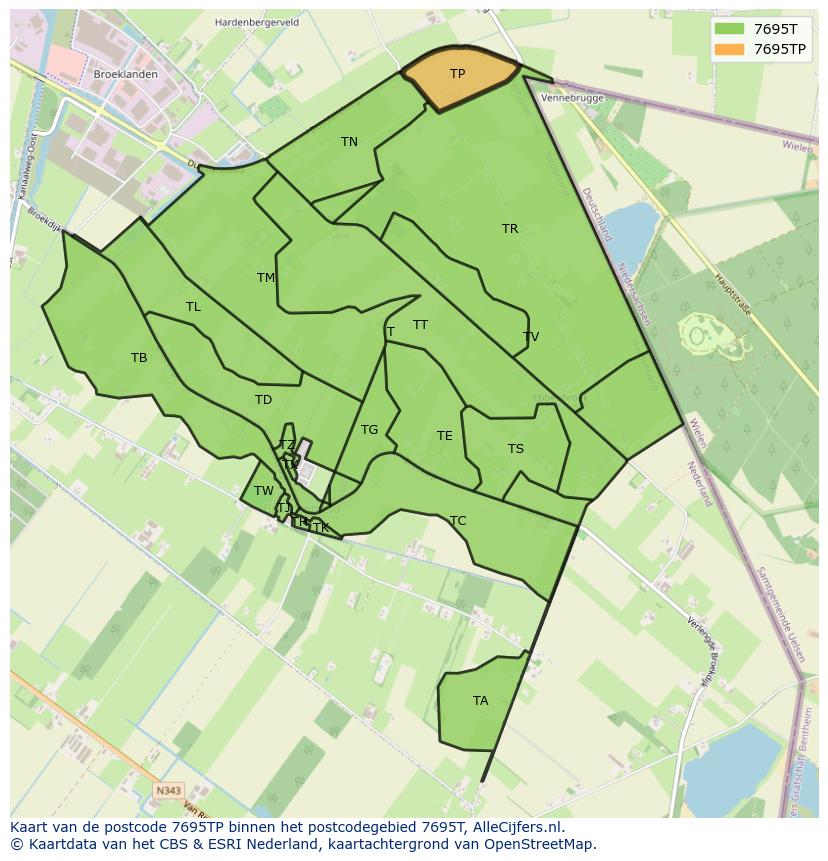 Afbeelding van het postcodegebied 7695 TP op de kaart.