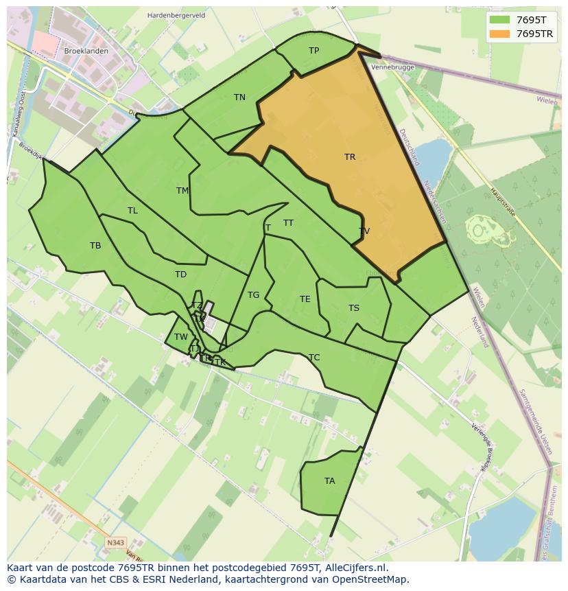 Afbeelding van het postcodegebied 7695 TR op de kaart.