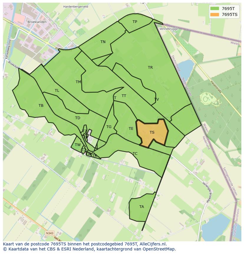 Afbeelding van het postcodegebied 7695 TS op de kaart.
