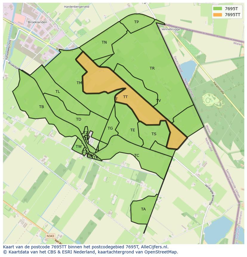 Afbeelding van het postcodegebied 7695 TT op de kaart.