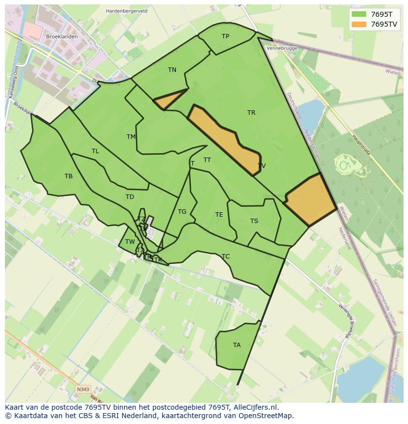 Afbeelding van het postcodegebied 7695 TV op de kaart.