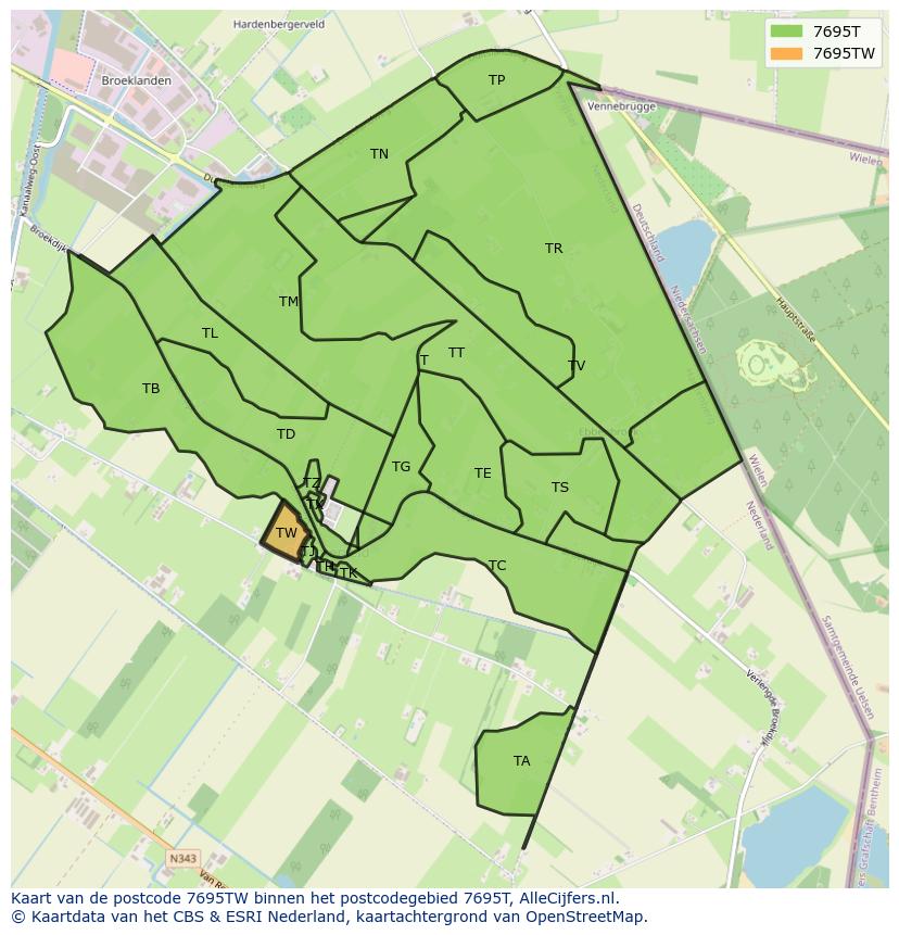 Afbeelding van het postcodegebied 7695 TW op de kaart.