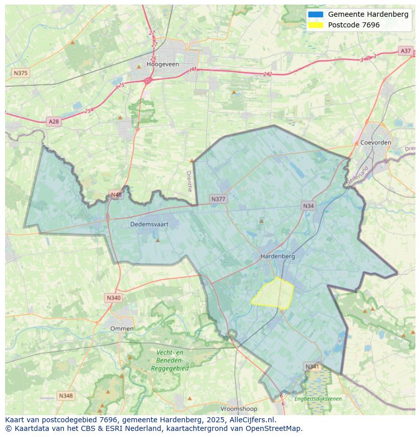 Afbeelding van het postcodegebied 7696 op de kaart.