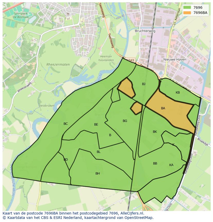 Afbeelding van het postcodegebied 7696 BA op de kaart.