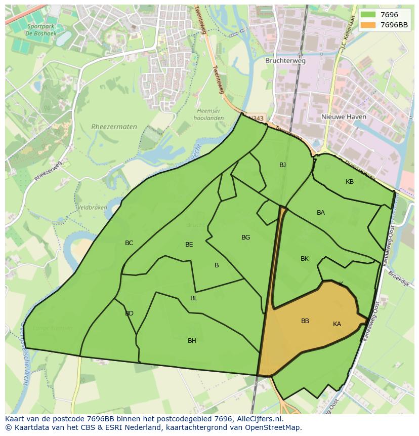 Afbeelding van het postcodegebied 7696 BB op de kaart.