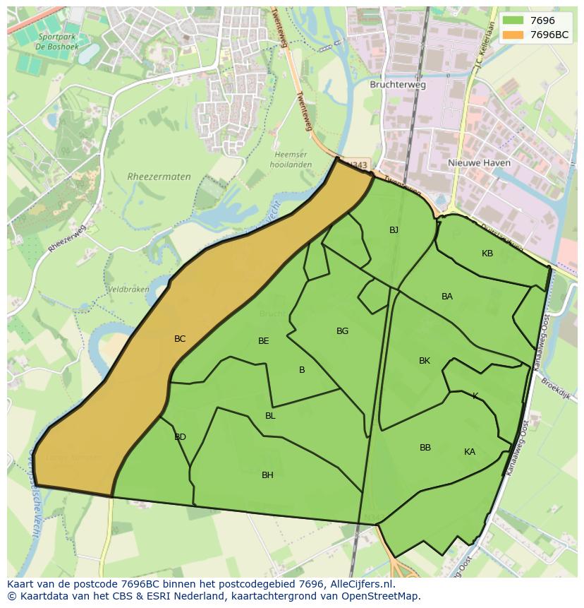 Afbeelding van het postcodegebied 7696 BC op de kaart.