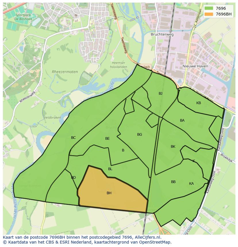 Afbeelding van het postcodegebied 7696 BH op de kaart.