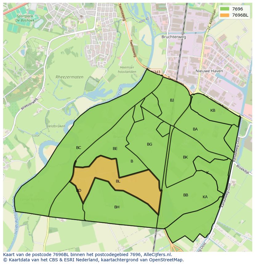 Afbeelding van het postcodegebied 7696 BL op de kaart.