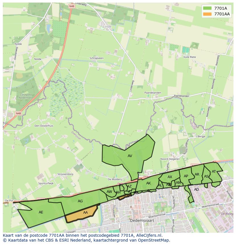 Afbeelding van het postcodegebied 7701 AA op de kaart.