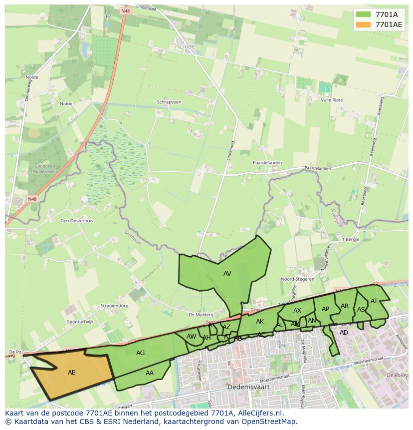 Afbeelding van het postcodegebied 7701 AE op de kaart.