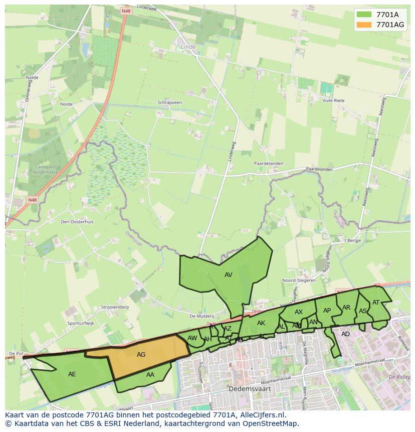 Afbeelding van het postcodegebied 7701 AG op de kaart.