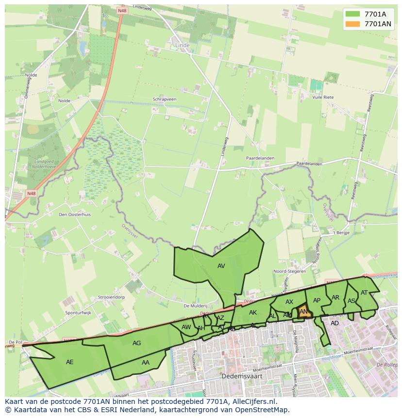 Afbeelding van het postcodegebied 7701 AN op de kaart.